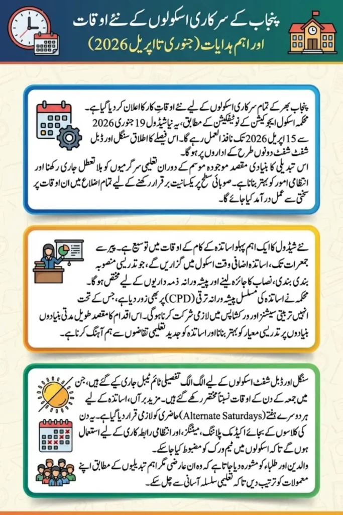 Punjab Revised School Operating Hours Effective January 19 Until April 15, 2026