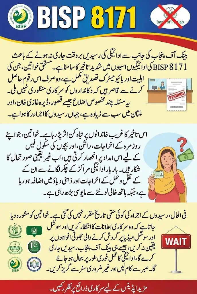 BISP 8171 Payment Update Today: Bank of Punjab Delay Causes Trouble for Women Beneficiaries
